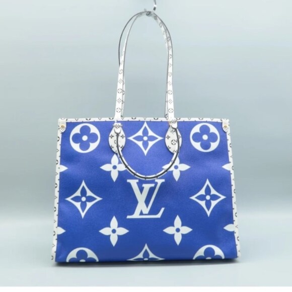 100% Authentic Louis Vuitton Onthego Blue Monogram Canvas Satchel - Picture 2 of 12